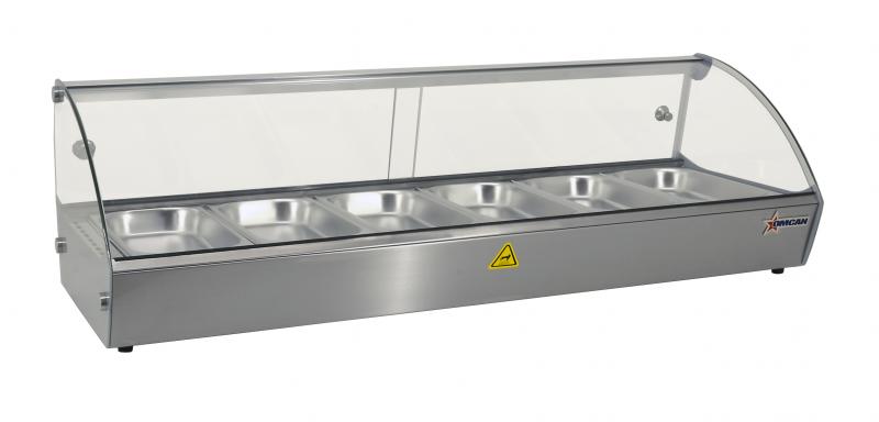 Countertop Curved Glass Display Warmer with 6 Pans
